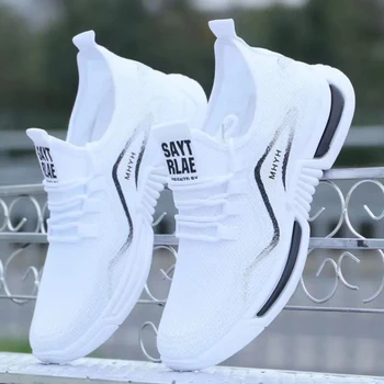Кокосовая белая обувь для мужчин 2023, летняя модная обувь для бега, удобная и дышащая трикотажная повседневная спортивная обувь