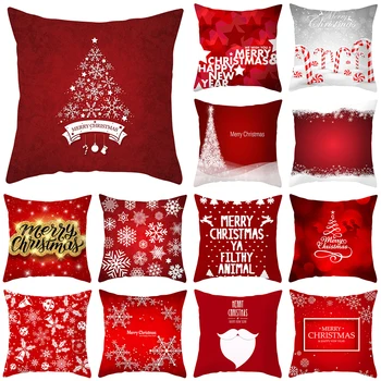 Новогодняя Рождественская подушка с красным принтом для дома, гостиной, дивана, украшения автомобиля, подушка для подушки 