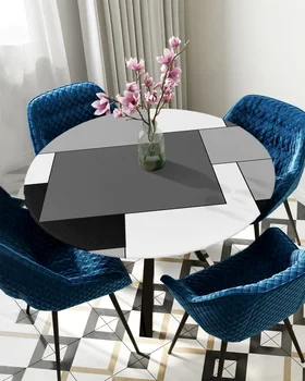 Черно-серая лоскутная ткань в стиле абстракционизма, защитная ткань для покрытия стола с эластичными краями, водонепроницаемая Прямоугольная скатерть