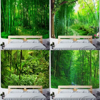 Украшение гостиной на стене в лесу Домашнее Дерево Зеленый Бамбук Дизайн природного гобелена