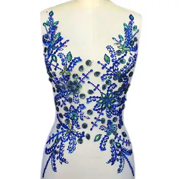 Дизайнерские нашивки для одежды Queen, королевский синий, 30x55 см, пришитые стразы с блестками, аппликация 