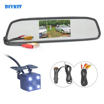 Система парковки DIYKIT Auto HD Video 4.3-дюймовый монитор зеркала заднего вида автомобиля со светодиодной камерой ночного видения HD со светодиодной камерой заднего вида автомобиля