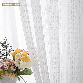 Небольшой свежий тюль для окон и гостиной из пряжи для штор в цветочек, белая пряжа, Полупрозрачная занавеска, прозрачный тюль для балкона