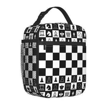 Шахматная настольная игра Термоизолированная сумка для ланча Офисная Черно-белая Шахматная доска Портативный холодильник для Бенто Термальный Ланч-бокс
