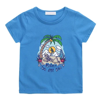 Летняя футболка Skeleton Paradise из 100% хлопка, Высококачественная Футболка с круглым вырезом для детей, Удобная Футболка с рисунком из мультфильма Для мальчиков/Девочек