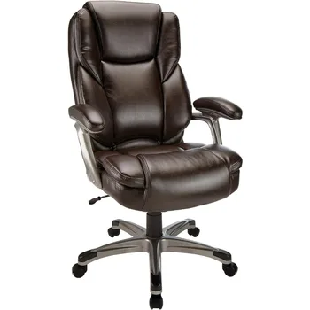 Realspace® Кресло с высокой спинкой из натуральной кожи Cressfield, коричневый/серебристый