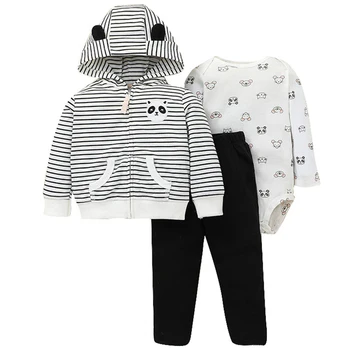 Комплект осенней одежды для новорожденных мальчиков и девочек из 3 предметов, повседневное пальто в полоску с рисунком из мультфильма + боди + штаны, роскошная одежда для малышей BC1118
