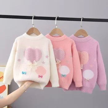 Новые осенне-зимние толстые пуловеры, свитера для девочек, вязаные кружевные свитера с бабочками, Модная детская одежда, свитер для девочек
