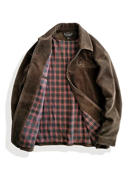 Мужская одежда Amekaji Wear, американская ретро-вельветовая куртка для инструментов, мешковатое пальто для отдыха в стиле ретро, вылинявшая
