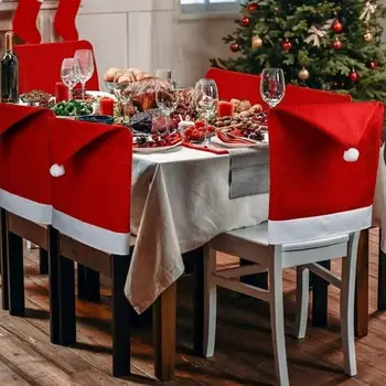 Рождественский Чехол для стула, Красный нетканый Чехол для стула, Украшение Рождественского стола, Обеденный Чехол для стула, Принадлежности для рождественской вечеринки