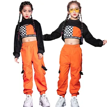 Одежда в стиле хип-хоп для девочек LOLANTA, уличная одежда, Корейский Черный укороченный топ, Оранжевые штаны для бега трусцой, жилет, детские костюмы для выступлений