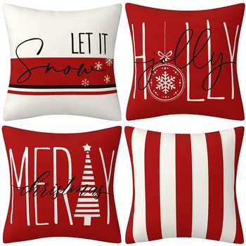 Рождественские подушки с красными буквами в минималистичную полоску, декоративные чехлы для подушек, предметы домашнего обихода, предметы домашнего декора для дивана