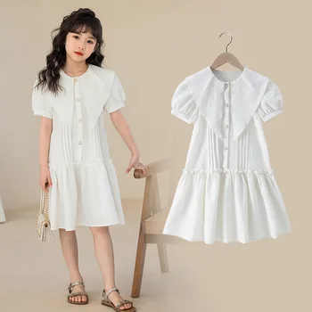 Белые платья для девочек, летняя милая корейская одежда для девочек 8 10 12 лет