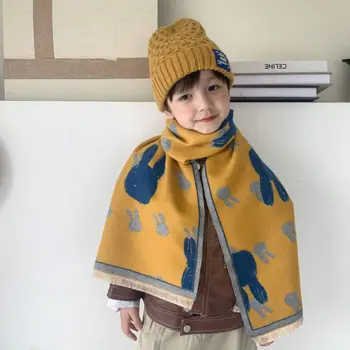 Цветной Детский кашемировый шарф в стиле пэчворк, повседневный теплый шарф, утепленный принтом, грелка для шеи с кроликом, детский шарф для девочек
