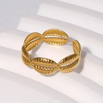 Винтажные кольца из нержавеющей стали золотого цвета с ракушками для женщин, металлическое кольцо с морской раковиной, открытое кольцо на палец, женские праздничные пляжные украшения, подарок Bague