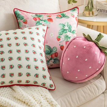 Клубничная наволочка Белый Кролик Розовые Декоративные подушки для гостиной для дивана Подушка для сна в спальне Домашняя Декоративная подушка