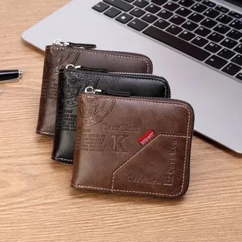 Мужской короткий кошелек из ретро-кожи, горизонтальный держатель для хранения банкнот, банковских карт, сумка для водительских прав, кошелек для монет на молнии