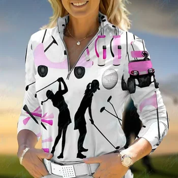 Осенне-зимнее женское поло для гольфа с длинным рукавом и забавным принтом, дышащая, быстросохнущая, впитывающая пот теннисная рубашка для гольфа