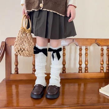 Осенне-зимние гетры для девочек, модная одежда JK для девочек, носки выше колена, вязаные однотонные детские чулки, чулки