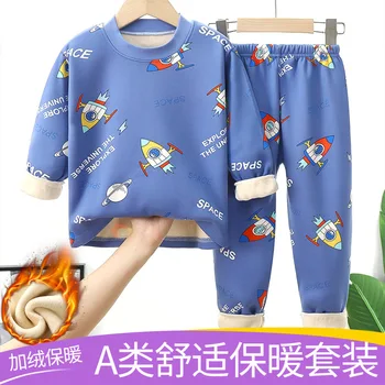 Детский костюм для термобелья, утепленные кальсоны с флисовой подкладкой, верхняя и нижняя часть, пижамы для мальчиков и девочек, детская одежда