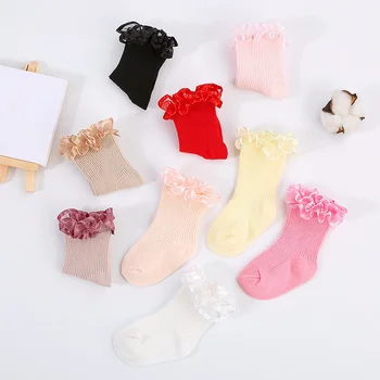 Осенние новые детские носки Милые кружевные сетчатые туфли с оборками для новорожденных девочек, обувь принцессы, первые ходунки для малышей