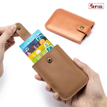 RFID-противоугонный ID-держатель для кредитной карты, выдвижной тонкий кошелек из натуральной кожи, портативный мини-футляр для банковских карт, маленький кошелек для монет Унисекс