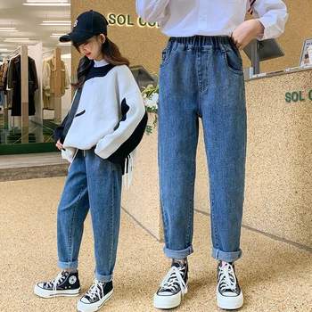 Весна 2023, одежда для девочек-подростков, Хлопчатобумажные Детские джинсовые брюки, Корейская осень, детские Свободные Широкие джинсовые брюки от 8 до 12 лет