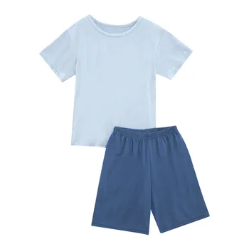 Детский пижамный комплект для мальчиков и девочек, пижамы унисекс, пижамы, футболка с круглым вырезом и коротким рукавом, шорты с эластичным поясом, повседневная одежда