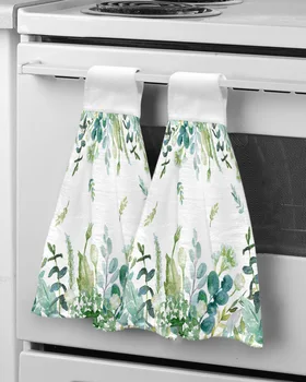 Акварельные листья эвкалипта, фермерское полотенце для рук на кухне, впитывающая ткань для мытья посуды, Микрофибра, полотенце для ванной