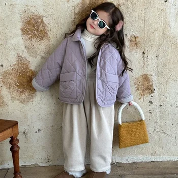 Детское пальто 2023, Зимняя детская одежда в корейском стиле, детская одежда для девочек, внутри пальто из овечьей шерсти, Стеганое хлопчатобумажное пальто, зимнее пальто для девочек