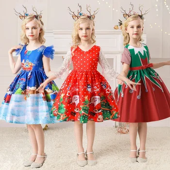 Рождественское платье для девочек 2023, Новые платья для детей, танцевальное представление с мультяшным принтом, вечернее платье Teeanger, детский костюм, одежда
