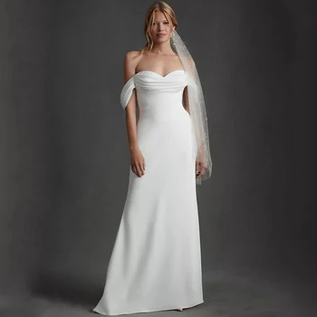 Свадебное платье в складку с открытыми плечами, прямое, длиной до пола, сексуальное, с открытой спиной и шлейфом, свадебные платья для новобрачных