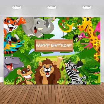 Мультяшный фон с животными из Сафари-парка, детские украшения для вечеринки в честь Дня Рождения, фон для фотосъемки в лесу, баннер для мальчика из зоопарка