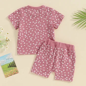 Летний наряд для маленьких девочек, футболка с короткими рукавами в цветочек, топы и шорты, комплект из 2 предметов, летняя повседневная одежда
