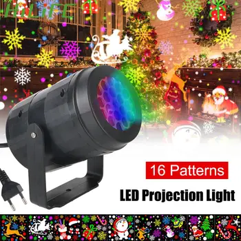 Штепсельная вилка ЕС, Лазерная светодиодная проекционная лампа с 16 узорами, автоматическое RGB-освещение для праздничной вечеринки Chrimas AC 85V-260V