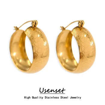 USENSET, Не тускнеющие, из нержавеющей стали, Водонепроницаемые, покрытые 18-каратным золотом, Текстурированные Серьги-кольца для женщин, Большие Маленькие ушки-петли.