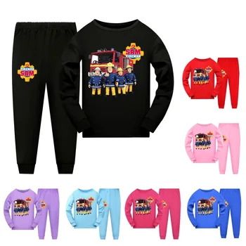 Детская пижама Fireman Sam для девочек, весенняя осенняя одежда для сна, хлопковая пижама для мальчиков, пижамы с животными, детская одежда для сна