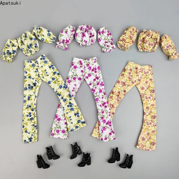 Модный комплект одежды с цветочным рисунком в сельской местности для куклы Барби, аксессуары для кукол 1/6, укороченный топ, Брюки, Игрушки для детей