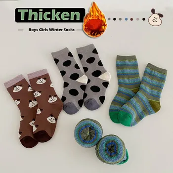 Зимние детские бархатные носки для малышей, мальчиков и девочек, теплые толстые теплые носки для походов, от 3 до 12 лет, детские носки средней длины