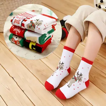 Хлопчатобумажные детские Рождественские носки Удобные Чулочно-носочные изделия с изображением Лося, Санта-Клауса, снеговика в корейском стиле, носки средней длины, Рождественский подарок