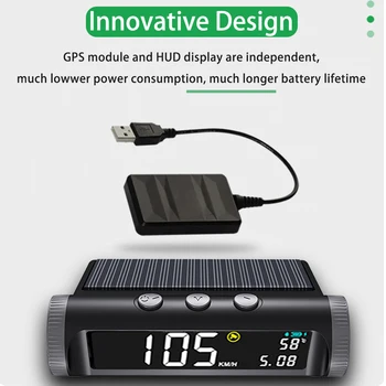 Автомобильный дисплей HUD, автомобильный USB-аккумуляторный цифровой спидометр, сигнализация о превышении скорости, GPS-сигнализация о превышении скорости, работающий на солнечных батареях