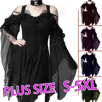 2024 Сексуальный костюм на Хэллоуин 5XL, модное платье для косплея в готическом стиле для девочек, Уникальное панк-платье с неправильным подолом, платье Средневекового Возрождения
