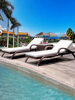 Открытый балкон, плетеный из ротанга, внутренний двор, кресло для отдыха из ротанга, водонепроницаемый солнцезащитный крем, бассейн, пляжный стул, глубокое кресло