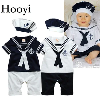 Hooyi Sailor Baby Boy Короткий Комбинезон Cool Baby Темно-Синий Берет Кепка Мода 100% Хлопок Детская Одежда Костюмы Комбинезон Моряка В Целом