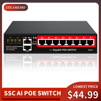 STEAMEMO Полностью Гигабитный 8-Портовый PoE-Коммутатор 48 В Встроенной Мощности 120 Вт Ethernet-Коммутатор Сетевой Для IP-Камеры и Беспроводной Точки доступа