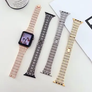 Бриллиантовый ремешок для Apple Watch Band 40 мм 45 мм 41 мм 44 мм 42 мм 38 мм Женский браслет Металлический ремень для iWatch Серии 9 8 SE 7 6 5 Ultra