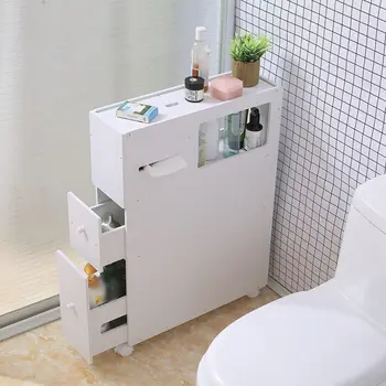 Тонкий шкафчик-органайзер для хранения в ванной комнате с полками Выдвижной ящик Отдельно стоящий Напольный шкафчик для унитаза Белый
