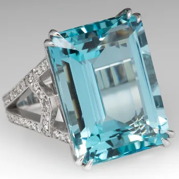 Женское обручальное кольцо с бриллиантом цвета морской волны с топазом в стиле принцессы и модными украшениями цвета s925 для помолвленной девушки