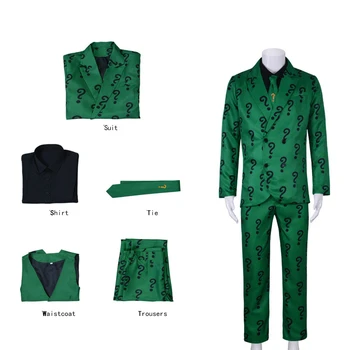 Эдвард Нигма Косплей Зеленый взрослый костюм на Хэллоуин Зеленый костюм с вопросительным знаком для мужчин униформа Костюмы для Рождественской вечеринки на Хэллоуин