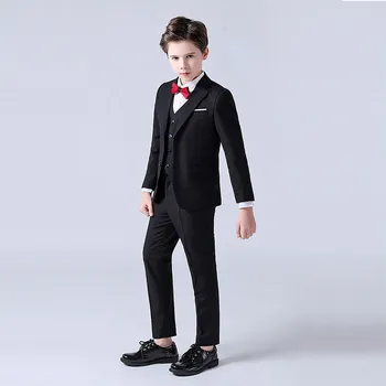 Подростковый костюм Для мальчиков, черно-синие наряды с бабочкой, детский смокинг на день рождения, детский элегантный костюм, одежда для выступлений для джентльменов